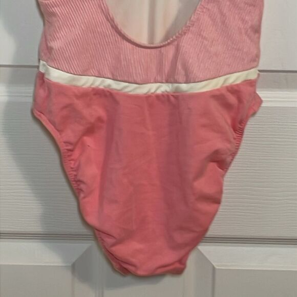 90s Pink Swimsuit, vintage Jantzen Striped Tank style Suit, cotton Lycra, 12 - Picture 8 of 10